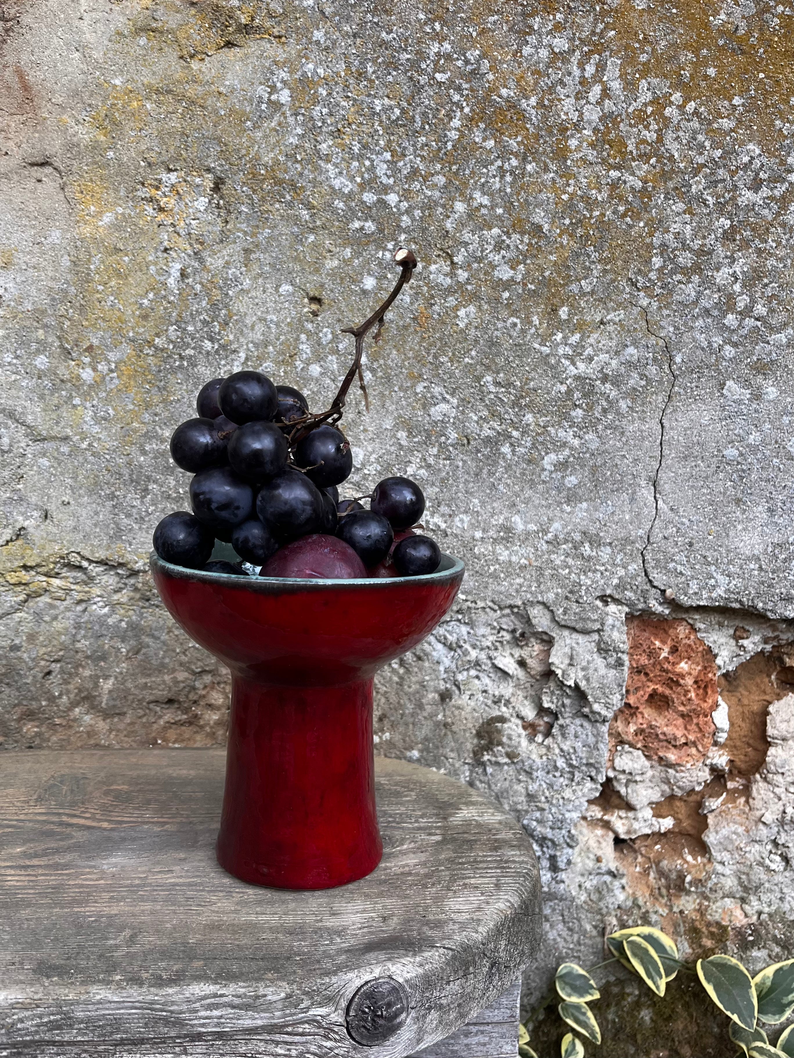 Coupe en céramique rouge et céladon